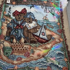 NWT Tapestry Woven Throw Blanket Boyds Bears Shipmates Sailor Beach 51 x 68